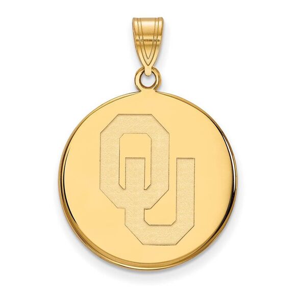10k Yellow Gold U. of Oklahoma Large 'OU' Disc Pendant